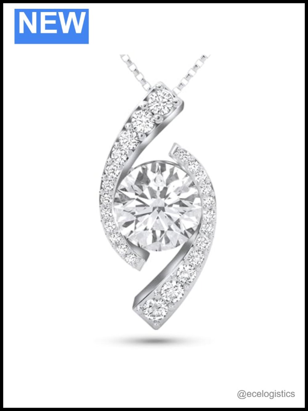 Platinum Plated Sterling Silver Moissanite Pendant Necklace Gift for Her